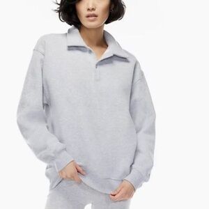 Aritzia TNA heather gray oversized Henley boyfriend polo sweatshirt XS S
